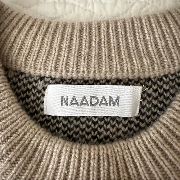 NAADAM Wool Cashmere Tiger Stripe Jacquard Crew Pullover Sweater Oatmeal Women’s - Picture 3 of 9